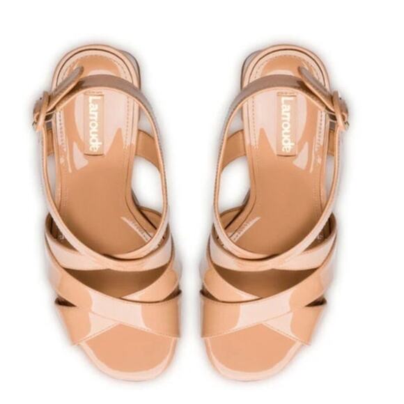 Larroude Bee Platform Sandel in beige patent leather size 9 - Picture 4 of 16
